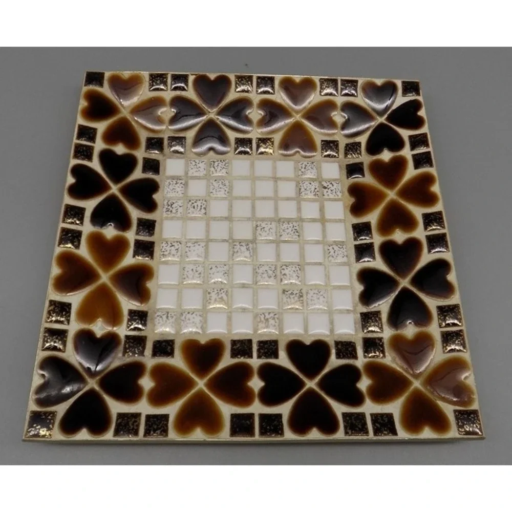 Vintage MCM Clover Mosaic Tile Tray Dish Ashtray Retro Gold Fleck Trinket